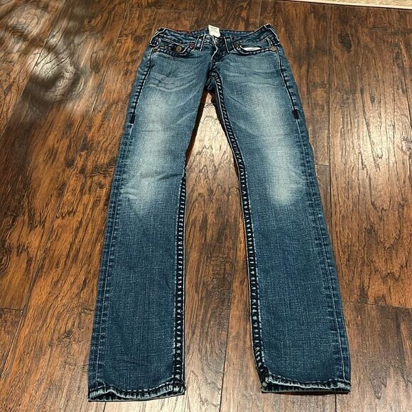 True Religion made in USA Johnny super t size 24 by 33 jeans chunky stitching - Picture 1 of 11